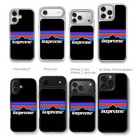 Supreme logo retro mountain stripes Chris Brown Phone Case Black Electroplated Silver For Iphone 11 To 17