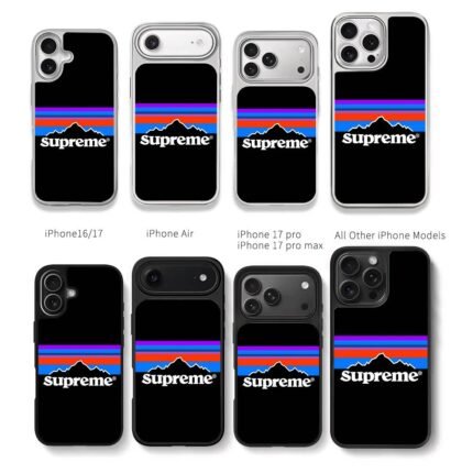Supreme logo retro mountain stripes Chris Brown Phone Case Black Electroplated Silver For Iphone 11 To 17