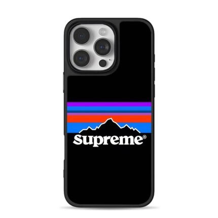 Supreme logo retro mountain stripes iPhone 16 Pro Max Black Case