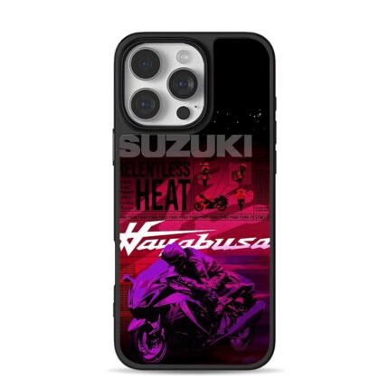 Suzuki Hayabusa bike rider neon art iPhone 16 Pro Max Black Case